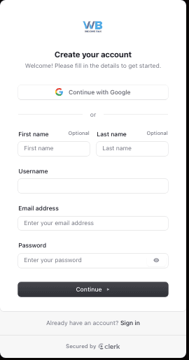 Sign up button